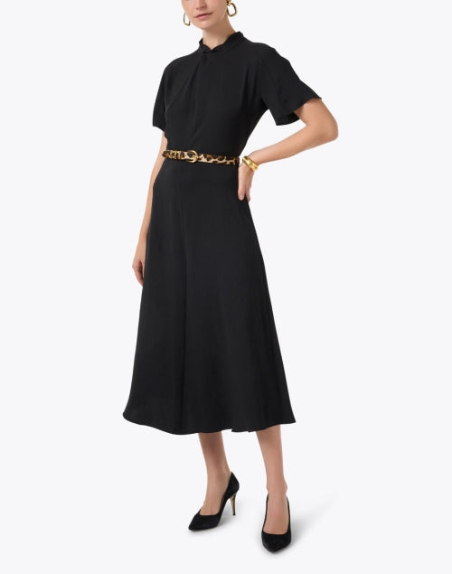 Elegant Black Tie-Neck Midi Dress for Women