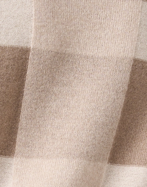 Beige Neutral Check Pattern Short Sleeve Wool Cashmere Blend Sweater