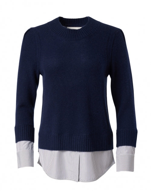 Eton Men's Navy Blue Wool and Cashmere Blend Sweater with Blue Striped Cotton - Poplin Underlayer