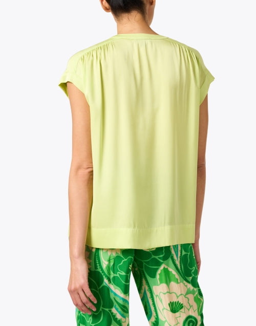 Stunning Stretch Silk Cap-Sleeved Blouse in Bright Chartreuse