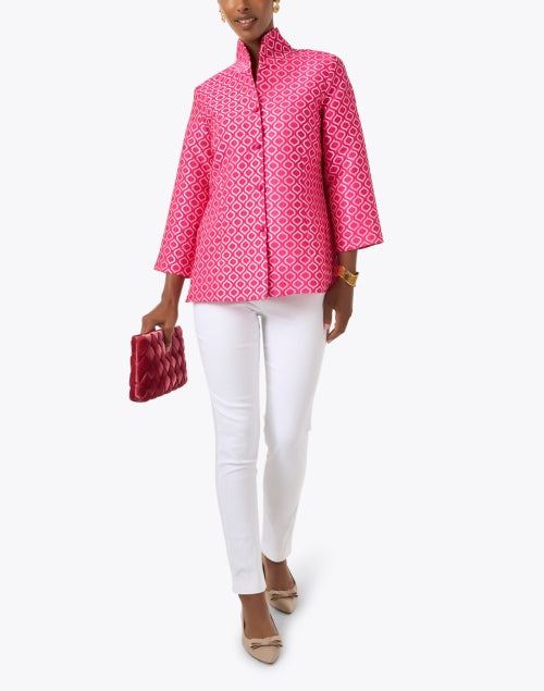 Stylish Ronette Pink Geometric Print Silk Women's Jacket