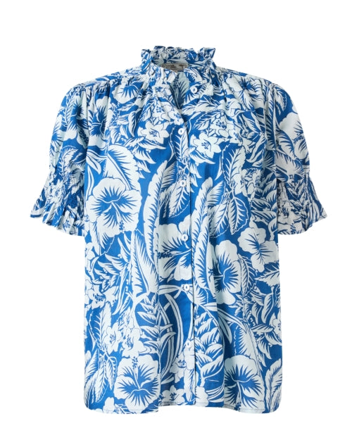 Stylish Marnie Women's Blue Floral Cotton Casual Top