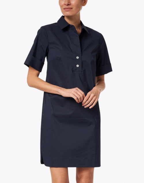 Navy Blue Aileen Women's Short Sleeve Stretchable Cotton Shirt Dress