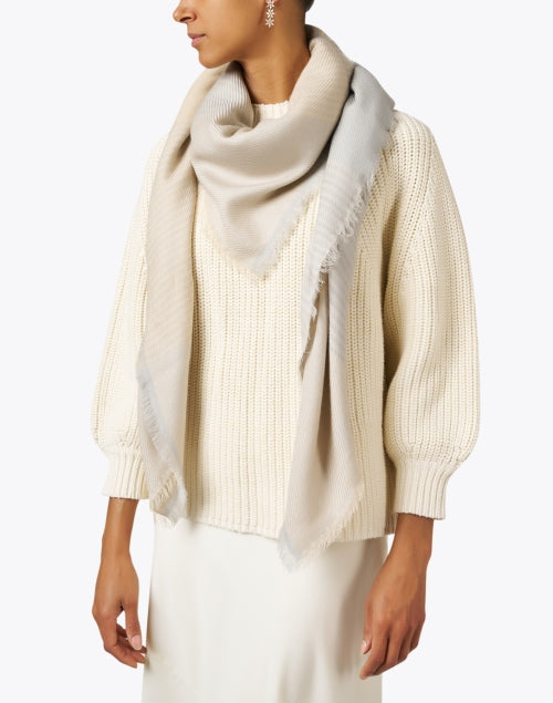 Large Ivory Multi - Patterned Wool Scarf by Jane Carr