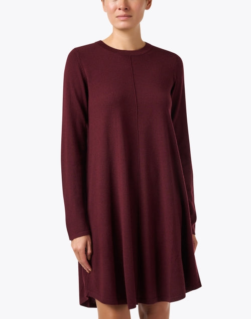Stylish Maroon-colored Merino Wool Women's Swing Dress for Fall