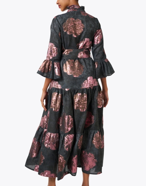 Stylish Women's Black Floral Jacquard Evening Dress