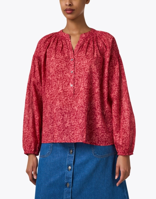 Stylish Red Floral-Printed Cotton Blouse for Modern Women