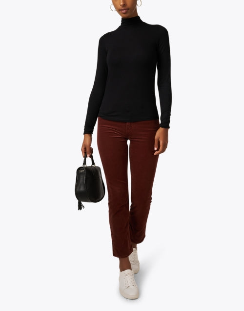Stylish Black Long - Sleeved Mock Neck Women's Top