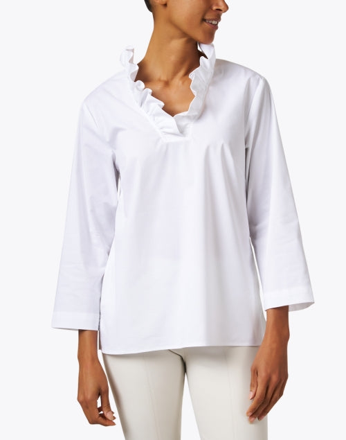 Helena Women's White Cotton Blend Stretch Casual Top for Workweek