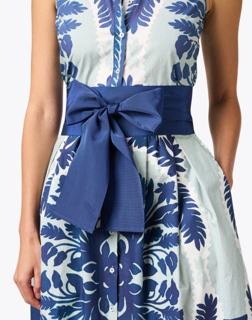 Stunning Dark Blue Wide Cotton Blend Ribbed Self - Tie Belt
