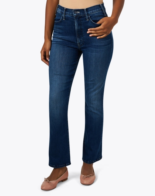 Mother's Stylish Dark Wash High-Waisted Stretch Straight Leg Ankle Jeans