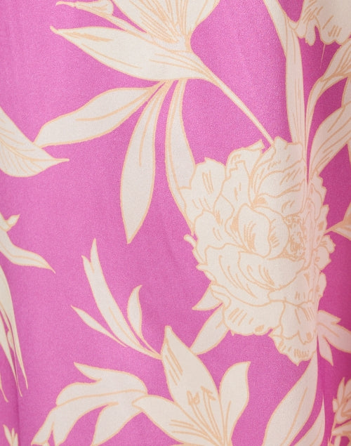 Exquisite Purple Floral Print Silk Satin Wide - Leg Jade Pants