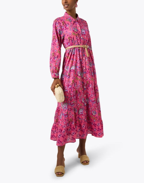 Ro's Garden Jinette Featherweight 100% Cotton Maxi Shirt Dress with Pink Print