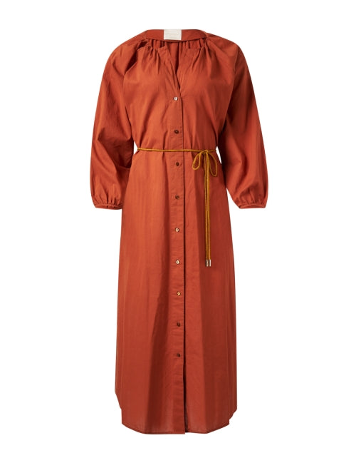 Italian-Made 100% Cotton Caldes Rust-Colored Casual Shirt-Style Dress