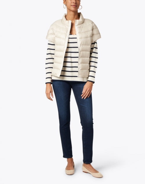 Palm Beach Style Beige Quilted Nylon Puffer Jacket for Casual Wear