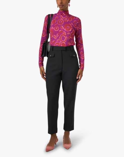Stylish Multi - Colored Abstract Floral Print Turtleneck Top