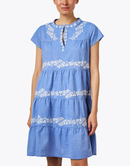 Stylish Isabel Blue Chambray Embroidered Summer Dress