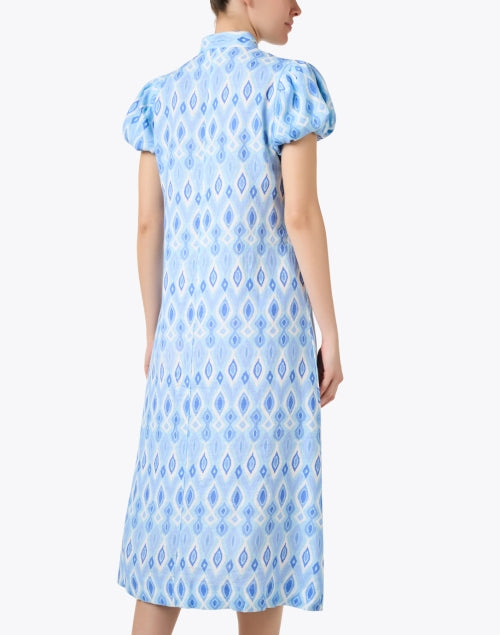 Blue Ikat Patterned Midi Sheath Dress for Warm Weather