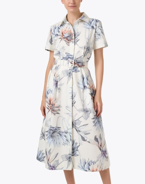 Elegant Ivory-colored Dahlia Patterned Women's Shirt Dress