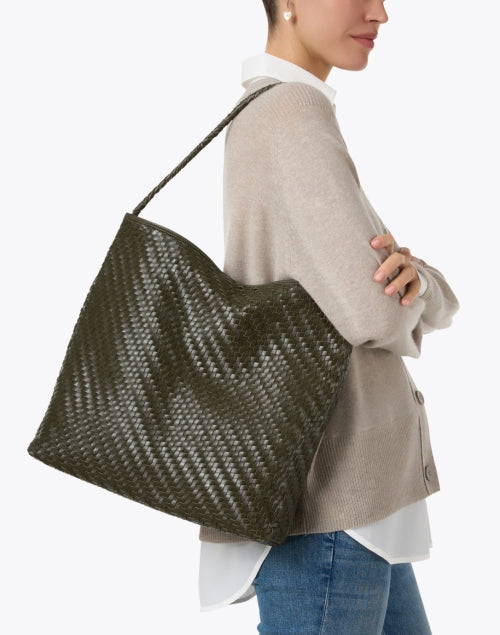 Sera Olive Green Soft Woven Leather Tote Bag for Elegant Carry