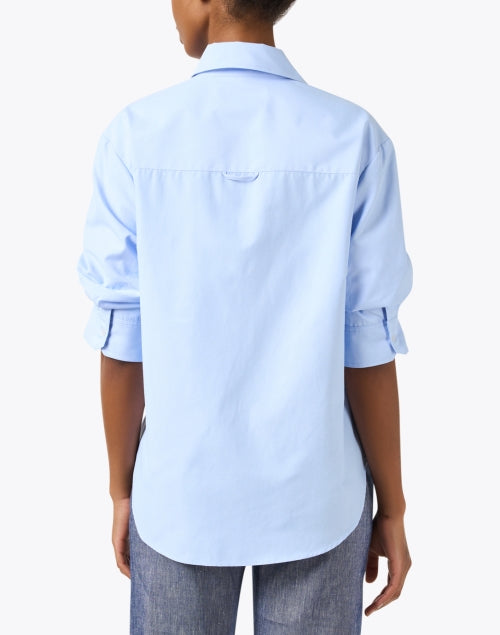 Stylish Brochu Walker Pia Oxford Blue Cotton Blend Shirt with Ruched Sleeves