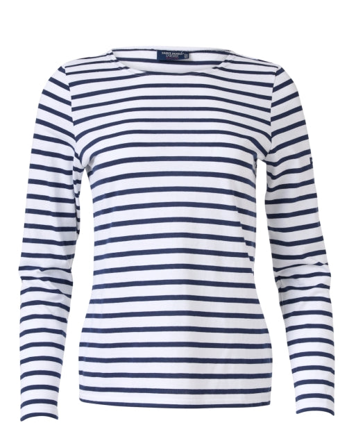 Minquidame Luxury Cotton Top with Classic White and Navy Stripes for Casual Wear