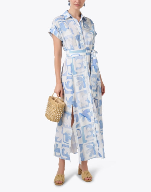 Stylish Chantal Cotton Dress with White and Sky - Blue Print