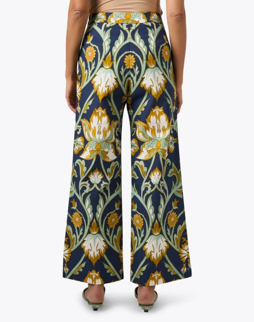 Navy Floral Retro-Style Wide Leg Cotton Pant by Antonella