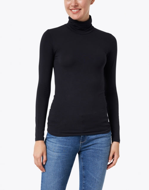Navy Blue Stretchable Viscose Long - Sleeved Turtleneck Women's Top