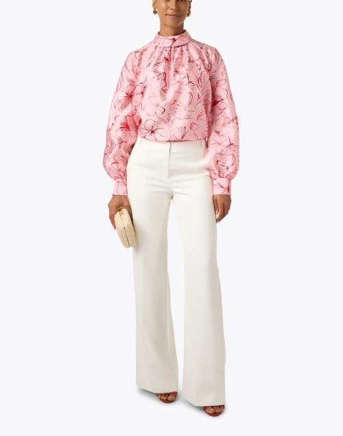 Stylish Pink Metallic Foil Floral Printed Flowy Top