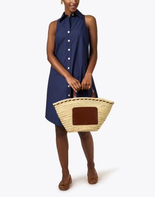 Navy Blue Cotton Swing Style Shirt Dress for Women