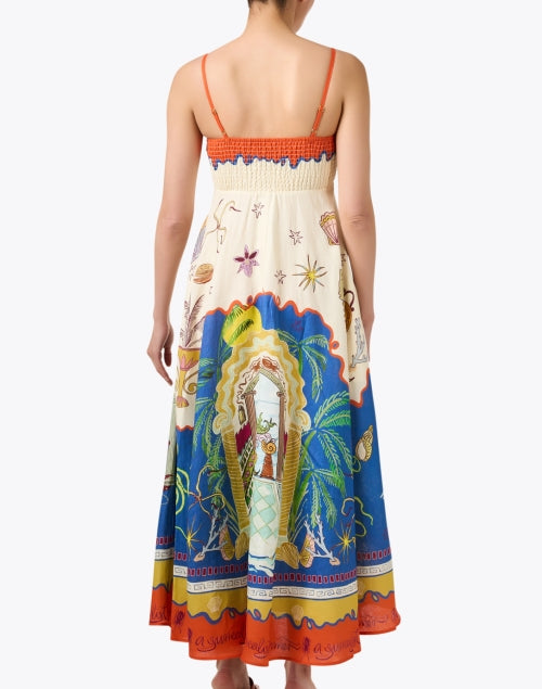 Stylish Multi - Surreal Motif Linen A - Line Dress