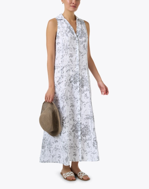 Stylish Black and White Patterned Women's Linen Summer Dress