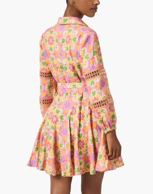 Versilia Sunny Motif Embroidered 100% Linen Multi - Print Shirt Dress