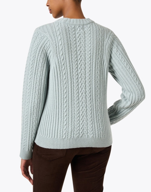 Ines de la Fressange's High - quality Blue Cable Knit Crew - neck Sweater