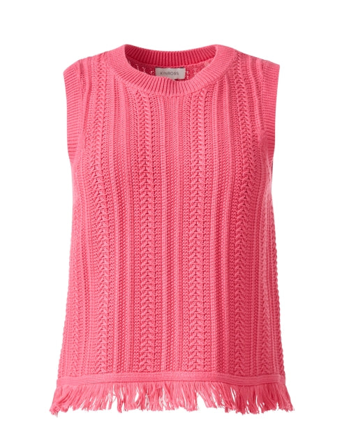 Stylish Coral Textured Knit Fringe Sleeveless Women's Top