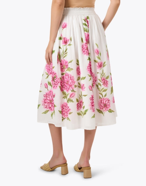 Camila Cotton Midi Skirt with White Floral Print
