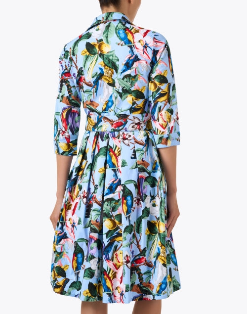 Stretchy Audrey Blue Cotton Dress with Botanical Print