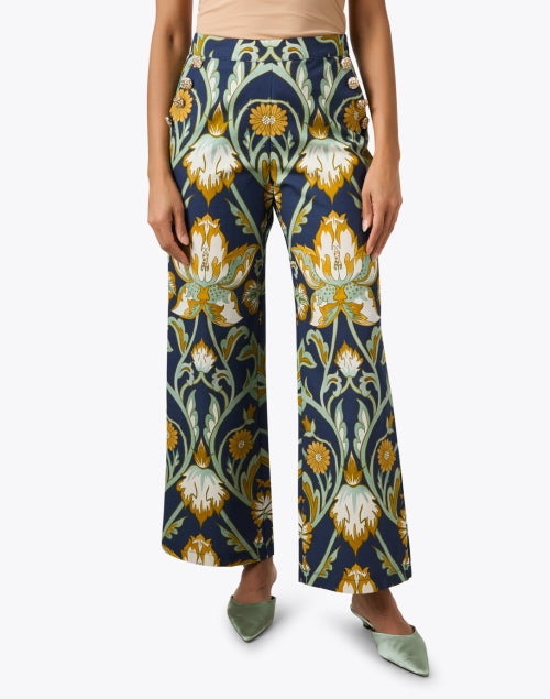 Navy Floral Retro-Style Wide Leg Cotton Pant by Antonella