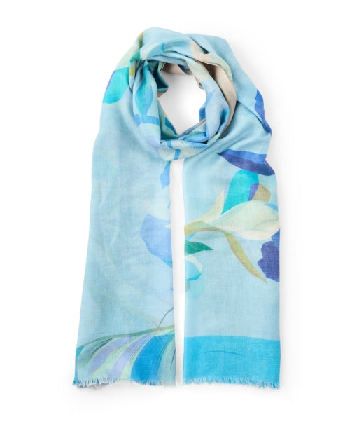 Exquisite Multi - Blue Printed Cashmere - Silk Scarf for Your Wardrobe