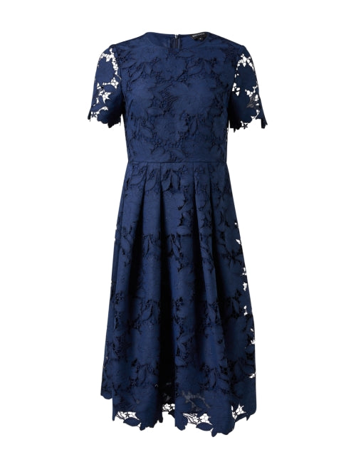 Stylish Navy Cotton Lace Fit-and-Flare Dress for New Season