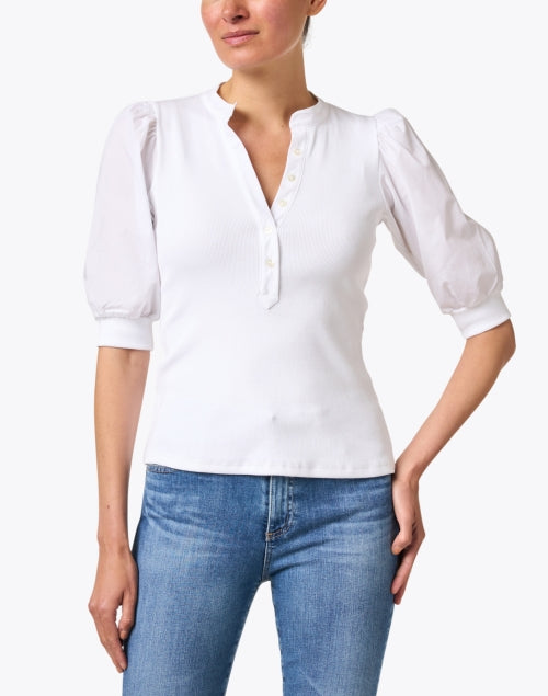 Coralee Women's White Puff Sleeve Fashionable Top for Daily Wear
