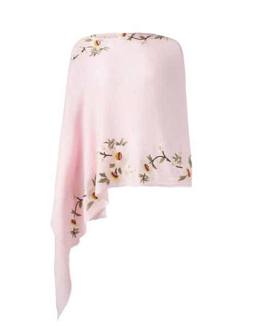 Pink-colored Floral Embroidered Luxury Merino Wool Fashion Scarf