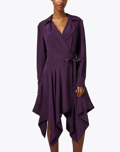 Exquisite Purple 100% Silk Shirt-Style Flowy Dress