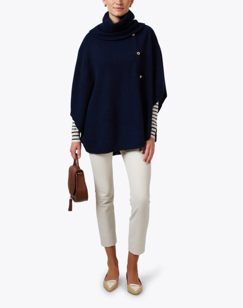 Navy Blue Cashmere Poncho by Cortland Park - Saratoga Style