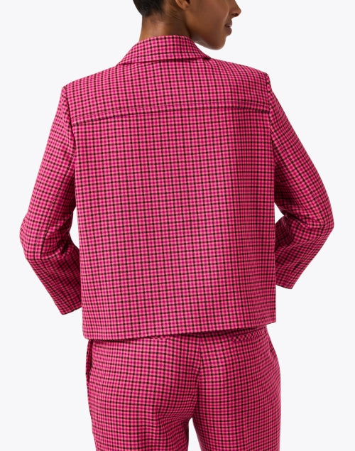 Stylish Pink Plaid Cropped Button-Front Luxury Jacket