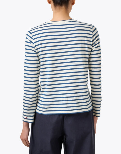 Stylish Long - Sleeve Navy and White Striped Top for On - the - Go