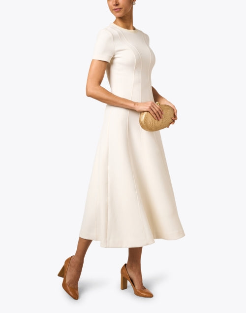 Elegant Ivory Fit-and-Flare Midi Dress for Formal Occasions