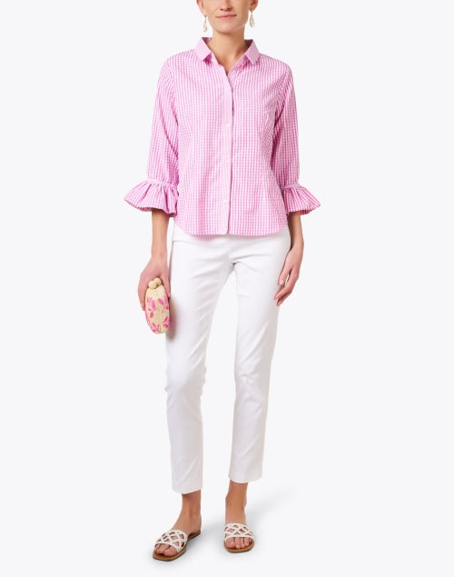 Stylish Pink and White Gingham Cotton Blend Button - Down Shirt