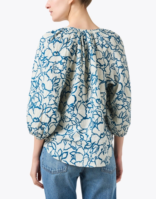 Ivory and Blue Printed Lightweight Cotton Top by Mitte